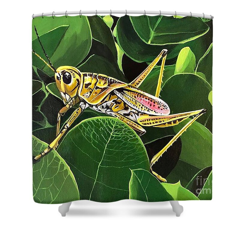 Grasshopper Shower Curtain featuring the painting Down in the Lowlands by Hunter Jay