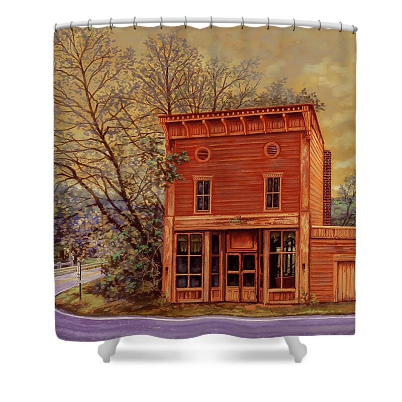 Road Shower Curtain featuring the painting Down on the corner by Hans Neuhart