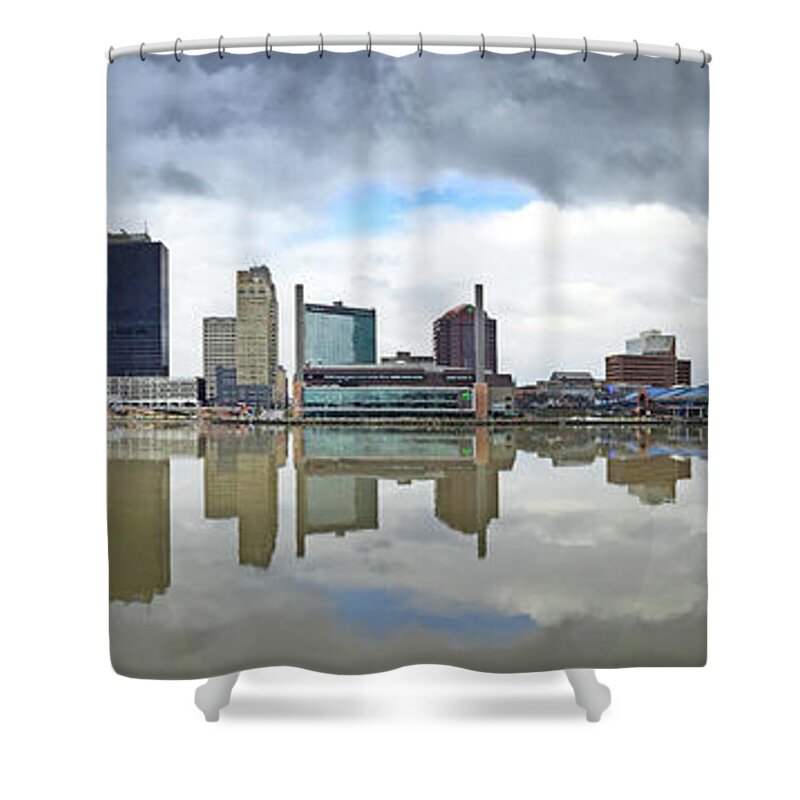 Downtown Toledo Shower Curtain featuring the photograph Downtown Toledo Panorama Reflections 1541 by Jack Schultz