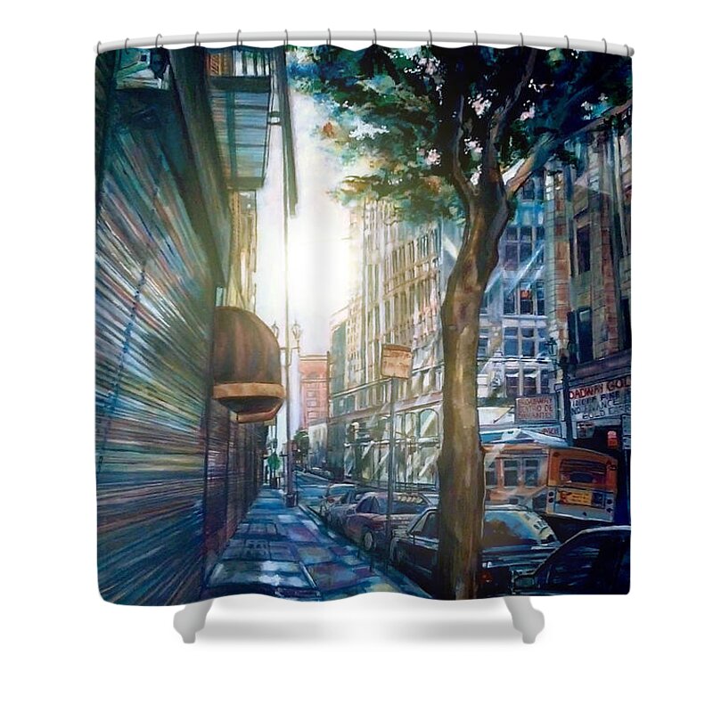  Shower Curtain featuring the painting Downtown by Try Cheatham