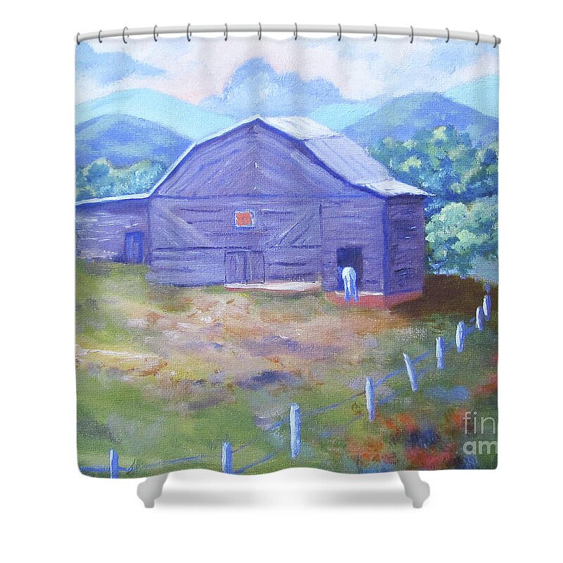 Farm Shower Curtain featuring the painting Dr. Brown's Bison Farm by Anne Marie Brown