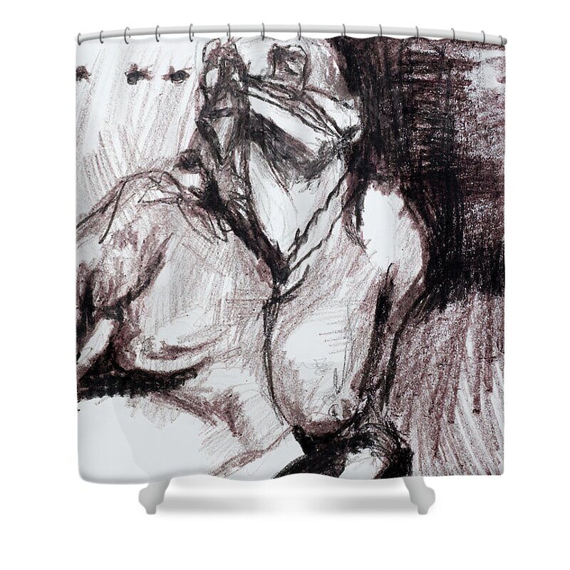#impaired Shower Curtain featuring the drawing Drawing of a Woman 10 by Veronica Huacuja