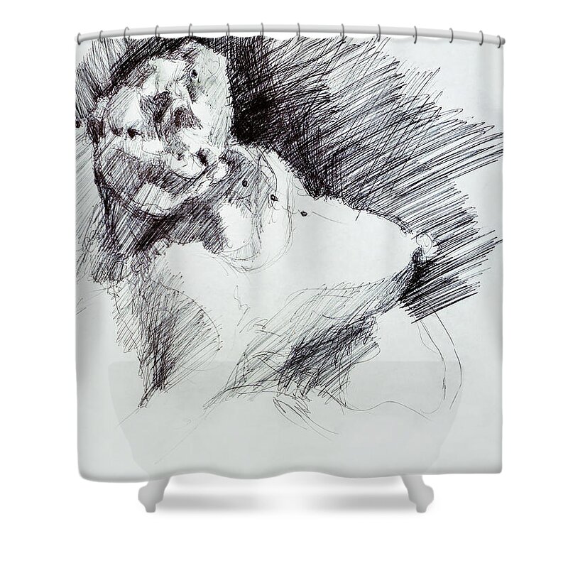  Shower Curtain featuring the drawing Drawing of a Woman 48 by Veronica Huacuja