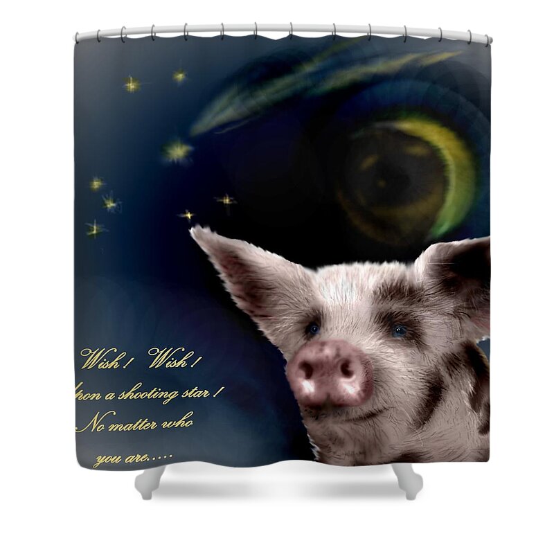 Pig Heavens Shooting Star Hope Positive Cute Pig Shower Curtain featuring the mixed media Dream Pig by Pamela Calhoun