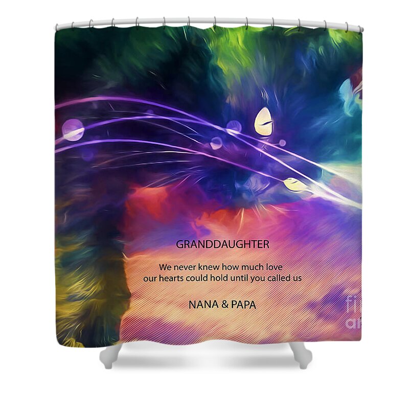 Abstract Shower Curtain featuring the mixed media Dreamer With Granddaughter Message by DB Hayes