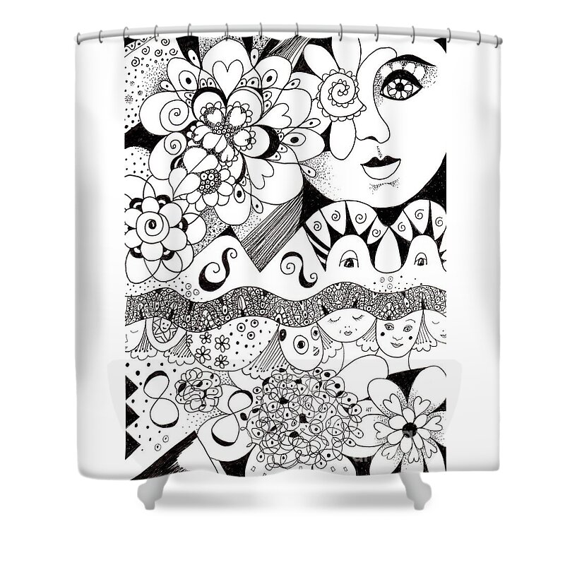 Dreaming By Helena Tiainen Shower Curtain featuring the drawing Dreaming by Helena Tiainen