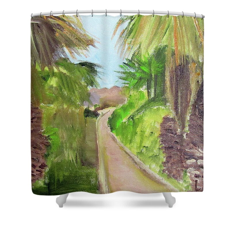 Israel Shower Curtain featuring the painting Dreaming of Travel Again by Linda Feinberg