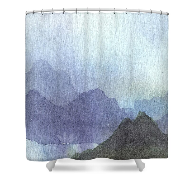 Calm Shower Curtain featuring the painting Dreamy Calm Landscape Peaceful Lake Shore Quiet Meditative Nature I by Irina Sztukowski