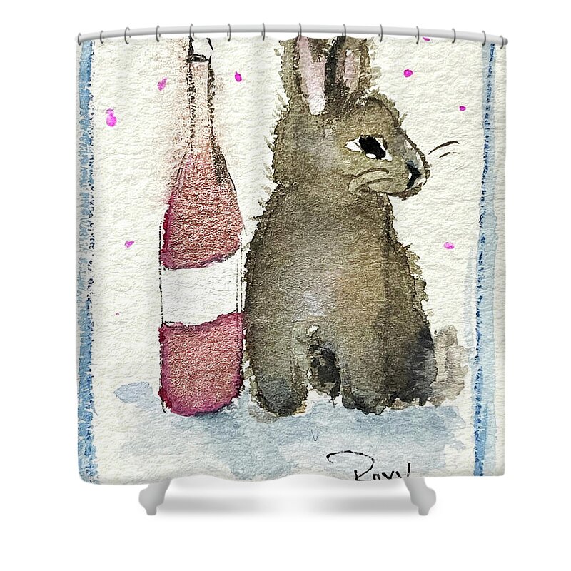 Bunny Shower Curtain featuring the painting Drunk Bunny 1 by Roxy Rich