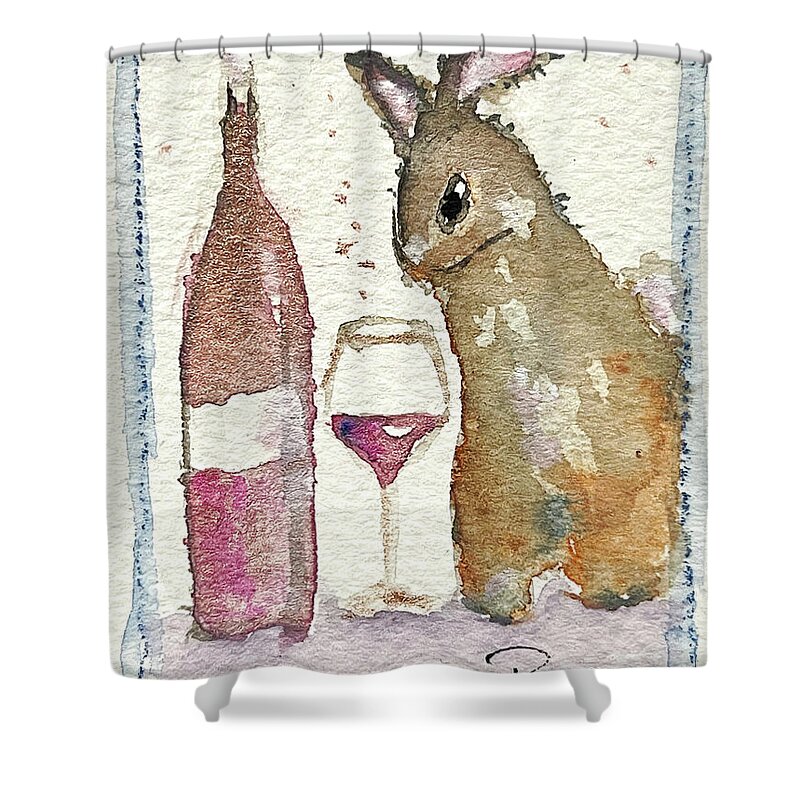 Bunny Shower Curtain featuring the painting Drunk Bunny by Roxy Rich