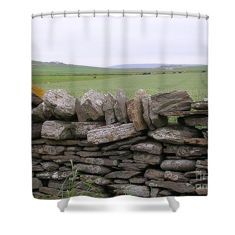 Stone Wall Shower Curtain featuring the photograph Dry Stone Walling - Orkney UK by Lesley Evered
