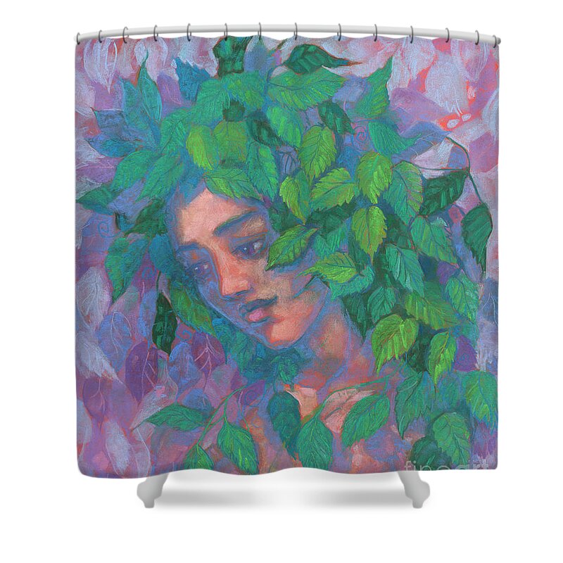 Summer Evening Twilight Shower Curtain featuring the pastel Dryad by Julia Khoroshikh