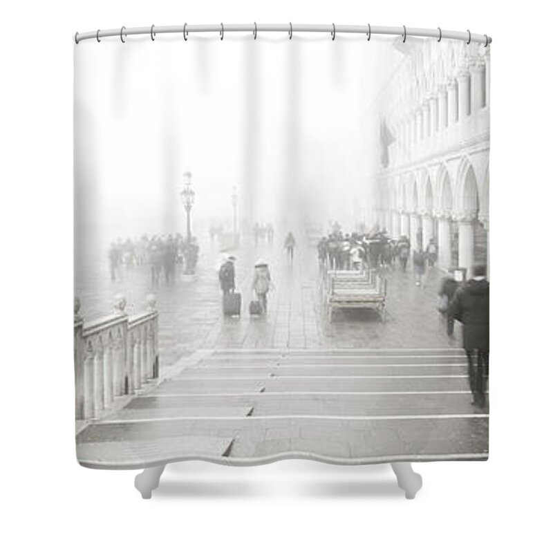 People Shower Curtain featuring the photograph Dsc0092 - People in the fog, Venice by Marco Missiaja