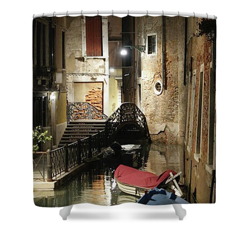 Night Shower Curtain featuring the photograph DSCF0000365 - Da Mario, Venice night view by Marco Missiaja