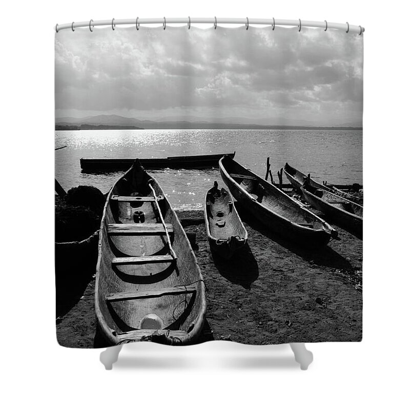 Panama Shower Curtain featuring the photograph Dugout canoes on San Blas Islands Panama by James Brunker