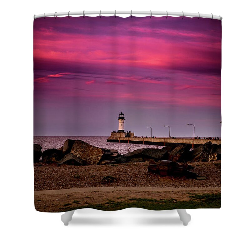  Shower Curtain featuring the photograph Duluth in a Purple Haze by Nicole Engstrom