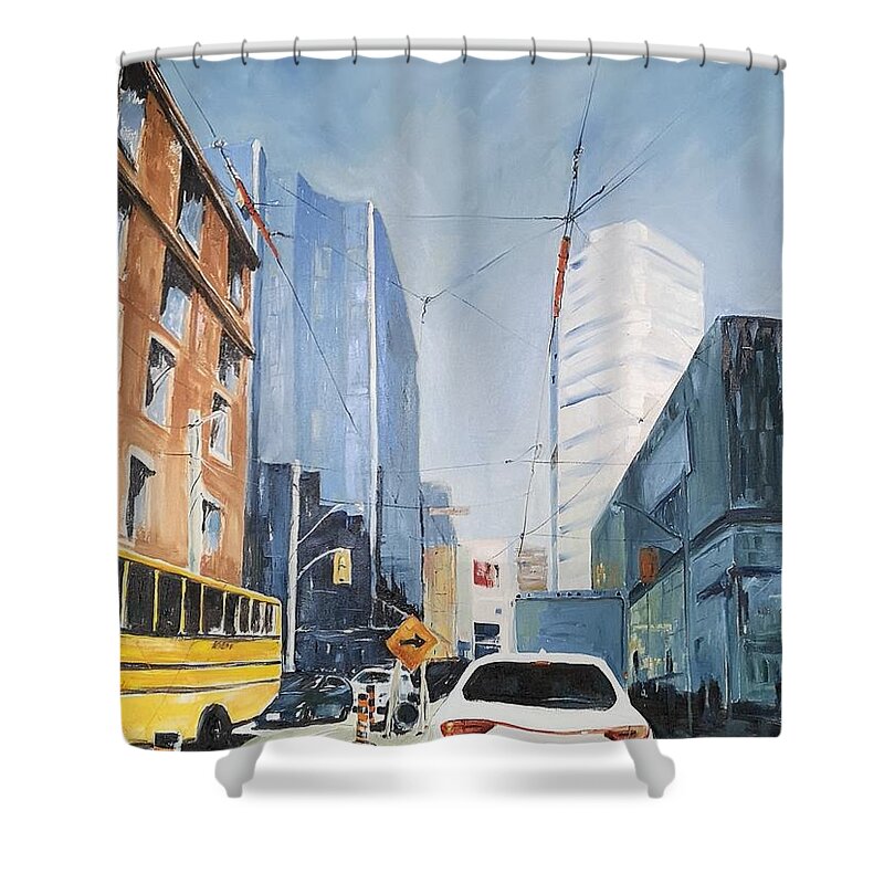 Toronto Shower Curtain featuring the painting Dundas Square by Sheila Romard
