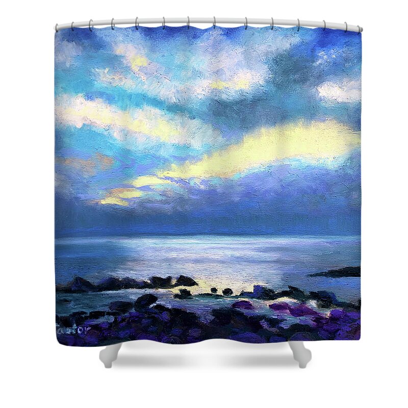  Shower Curtain featuring the painting Dusk on the Bay of St. Lawrence by Polly Castor