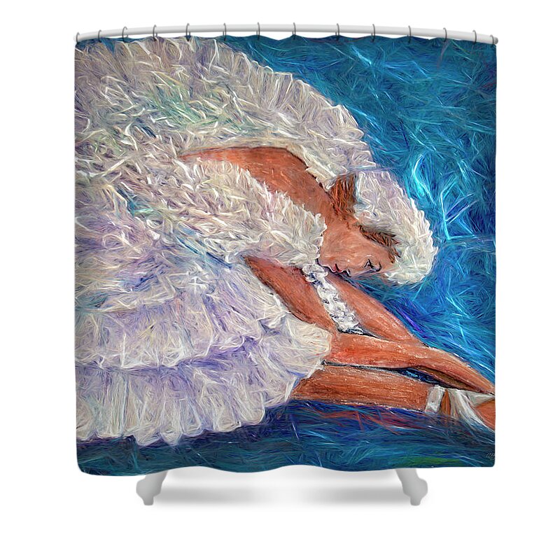 Woman Shower Curtain featuring the painting Dying Swan Dancer Anna Pavlova by Lena Owens - OLena Art Vibrant Palette Knife and Graphic Design