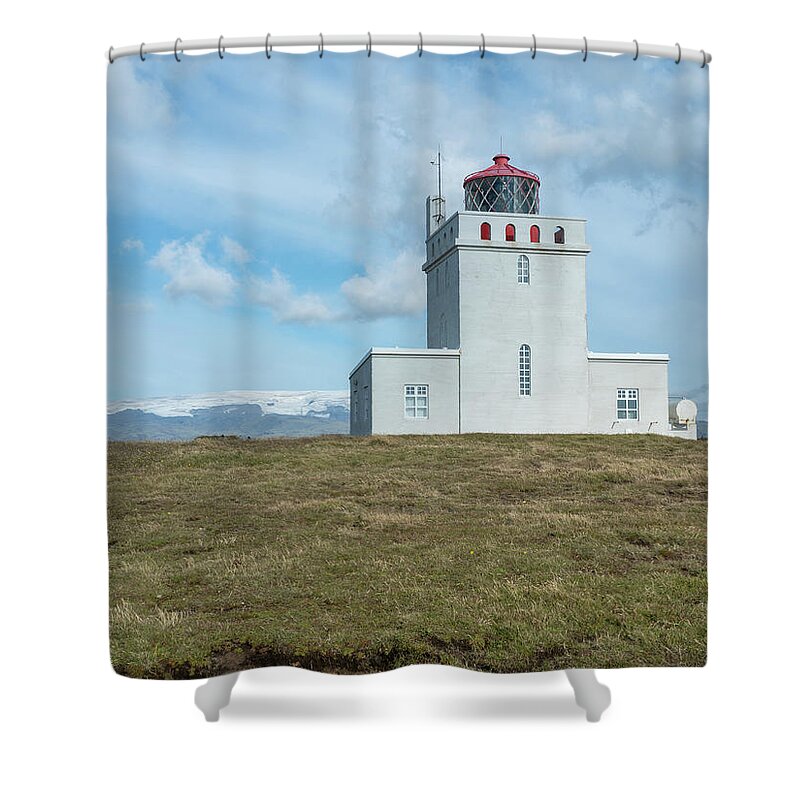 Travel Shower Curtain featuring the photograph Dyrholaey Lighthouse II by Kristia Adams