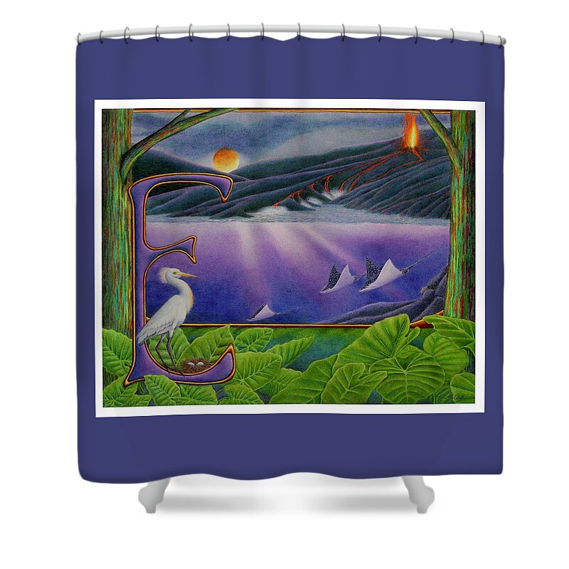 Kim Mcclinton Shower Curtain featuring the drawing E is for Egret by Kim McClinton