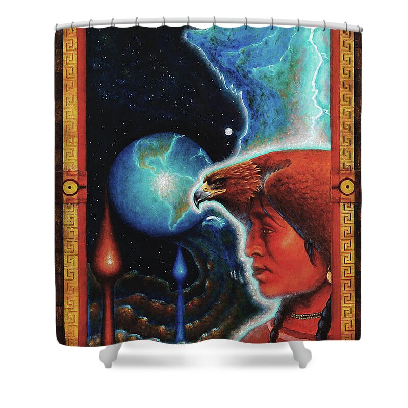 Native American Shower Curtain featuring the painting Eagle's Roost by Kevin Chasing Wolf Hutchins