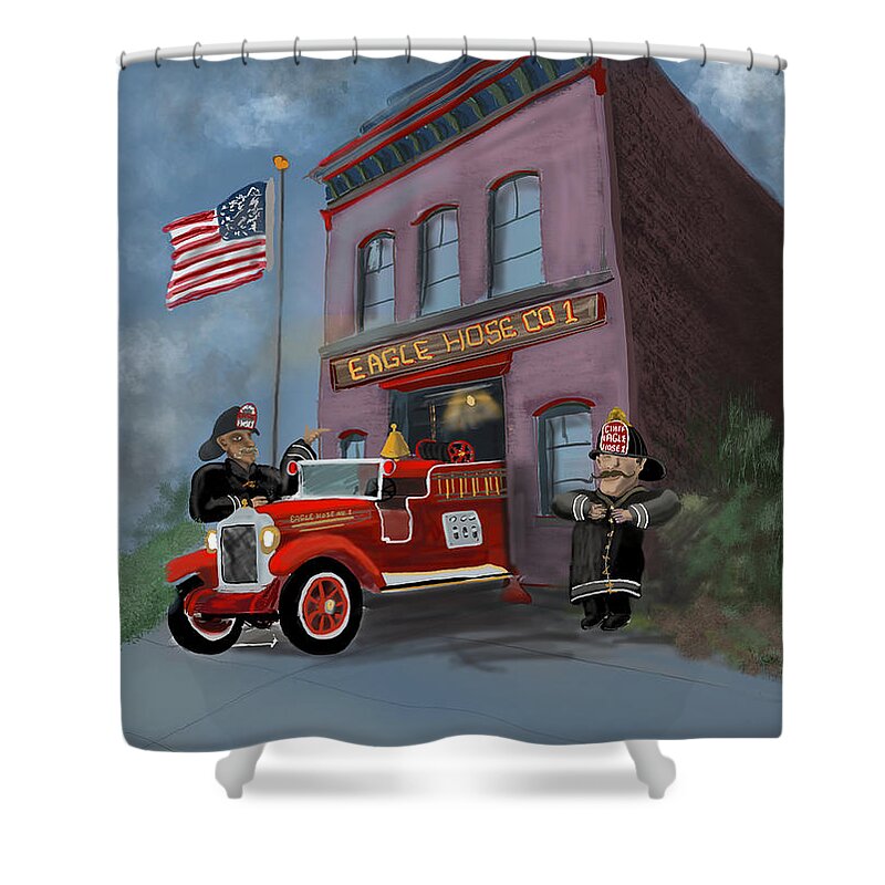 Firehouse Shower Curtain featuring the drawing Early Fire Station by Doug Gist
