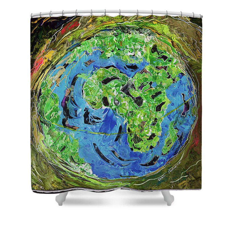 Wall Art Shower Curtain featuring the painting Earth Embraced - Horizontal by Ellen Palestrant