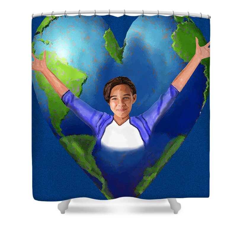 Nature Shower Curtain featuring the mixed media Earth Love by Judy Cuddehe