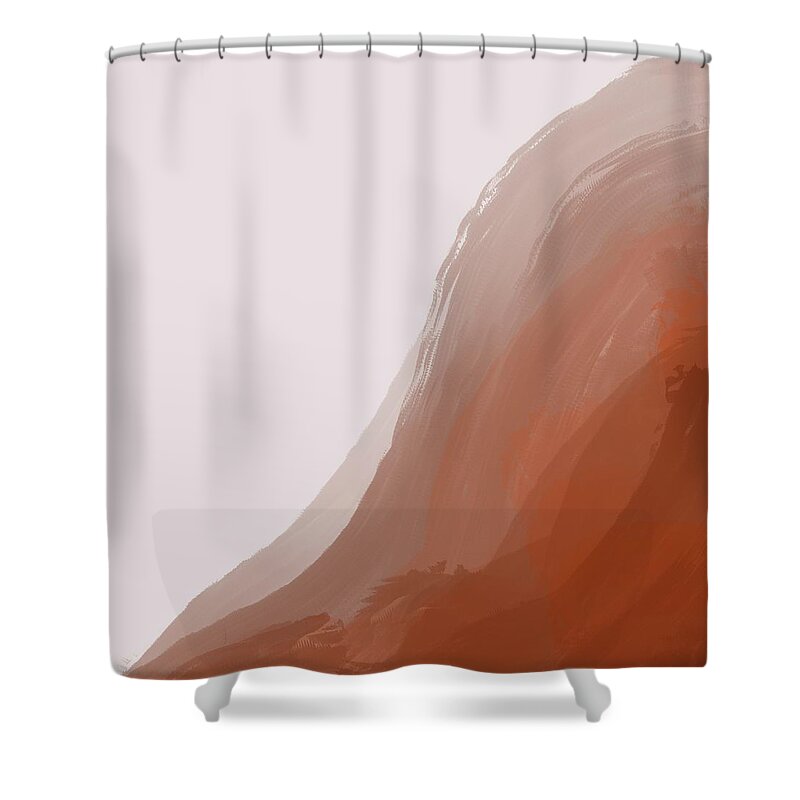 Earth Shower Curtain featuring the mixed media Earth Song - Contemporary Abstract Painting - Minimal, Modern - Brown by Studio Grafiikka