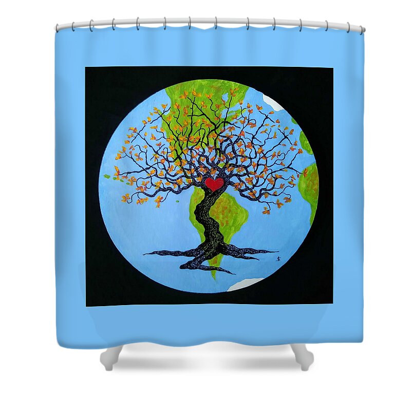Vitality Shower Curtain featuring the drawing Earth-Vitality Love Tree by Aaron Bombalicki