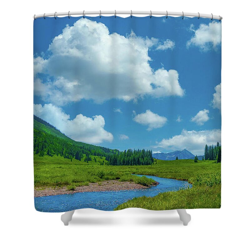 Calm Shower Curtain featuring the photograph Winding Mountain River, East River at Crested Butte by Tom Potter
