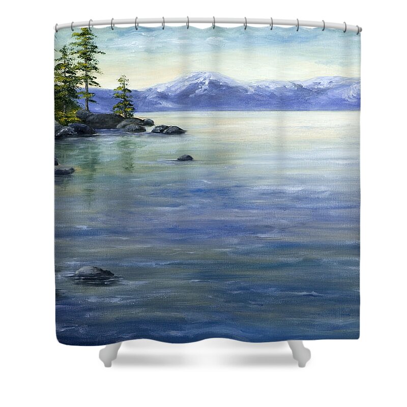 Lake Tahoe Shower Curtain featuring the painting East Shore Lake Tahoe by Darice Machel McGuire