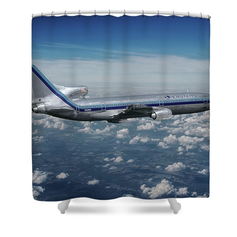 Eastern Airlines Shower Curtain featuring the mixed media Eastern Airlines L-1011 TriStar by Erik Simonsen