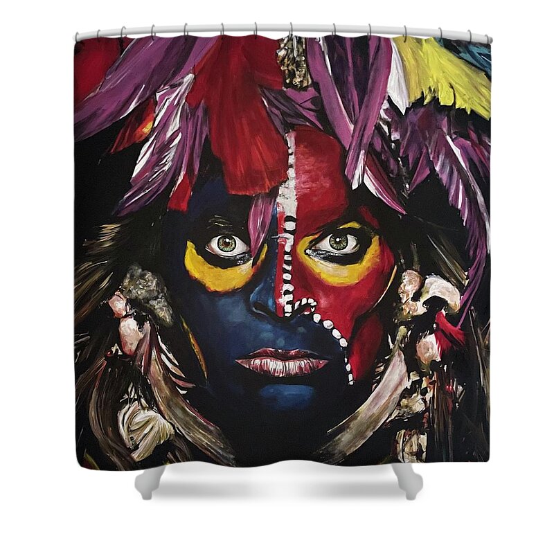 Portrait Shower Curtain featuring the painting Eat Em And Smile by Joel Tesch