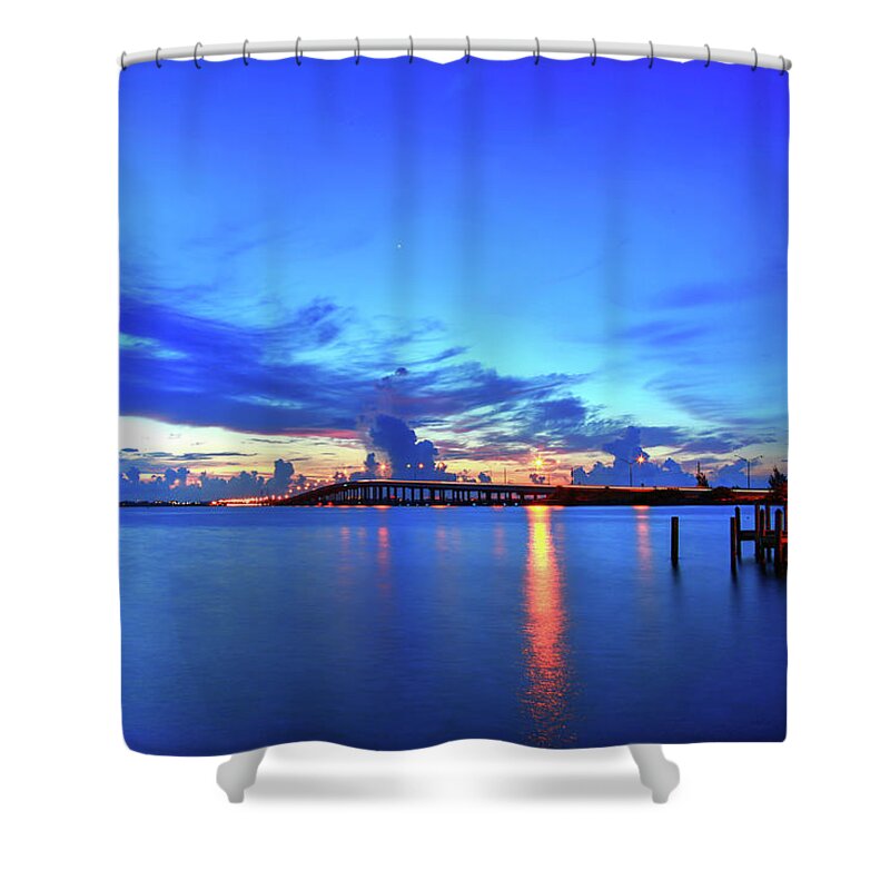 Fine Art Shower Curtain featuring the photograph Eau Gallie Causeway Long Exposure by Robert Harris