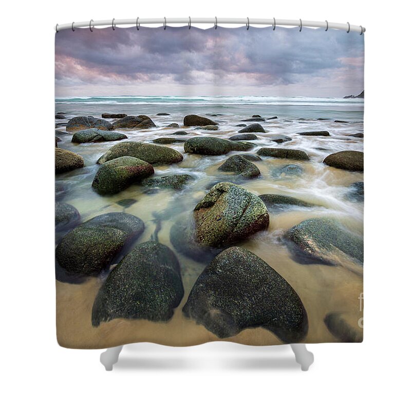 Natural Shower Curtain featuring the photograph Ebb and Flow at Campelo Beach Valdovino Galicia by Pablo Avanzini