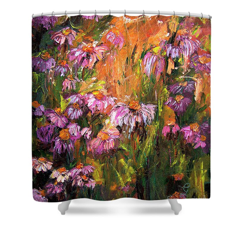 Flowers Shower Curtain featuring the painting Echinecea Purple Coneflower by Ginette by Ginette Callaway
