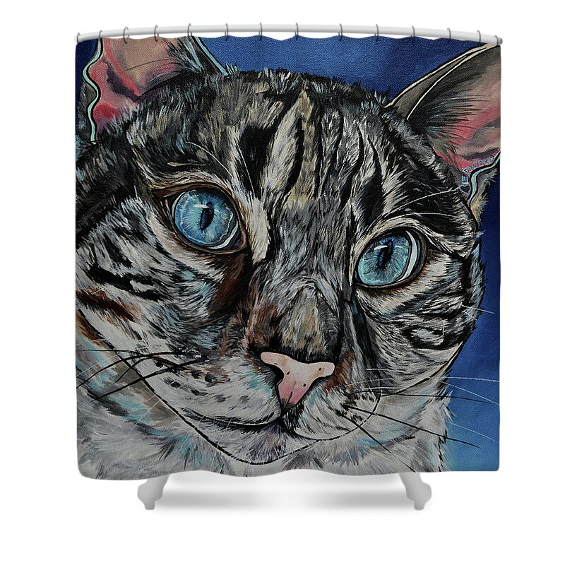Cat Art Shower Curtain featuring the painting Edward The Cat by Patti Schermerhorn