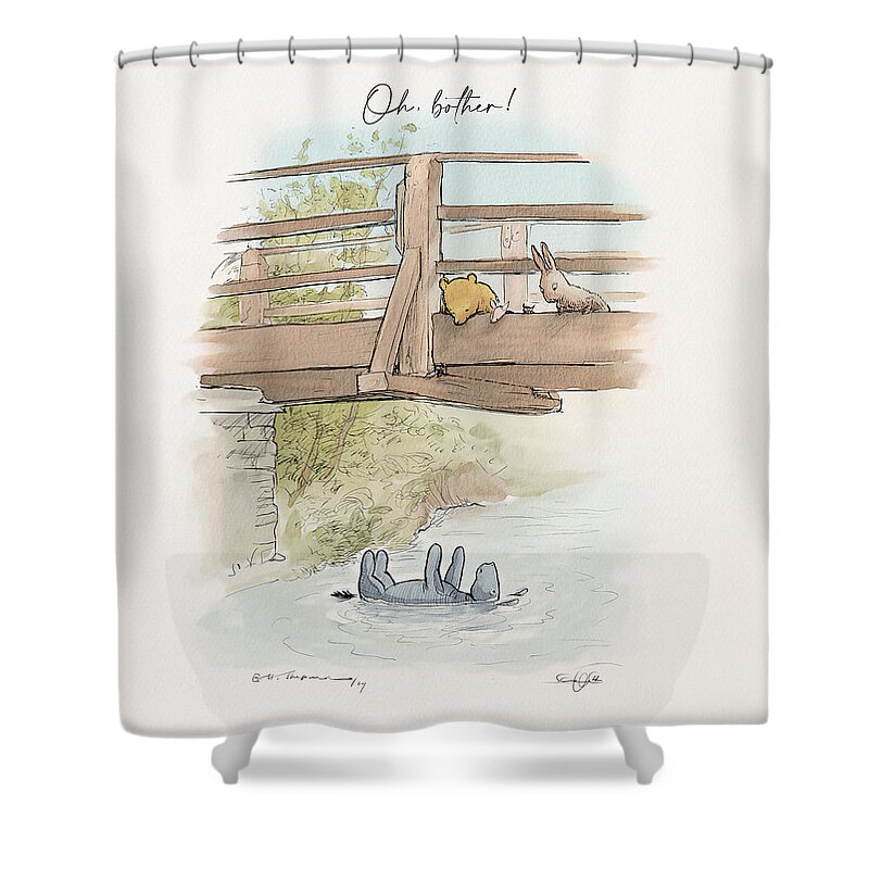 Eeyore Shower Curtain featuring the drawing Eeyore taking a bath by Julia The Pooh