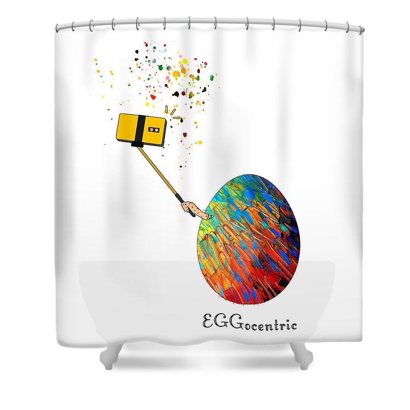 Egg Shower Curtain featuring the painting EGGocentric by Miki De Goodaboom