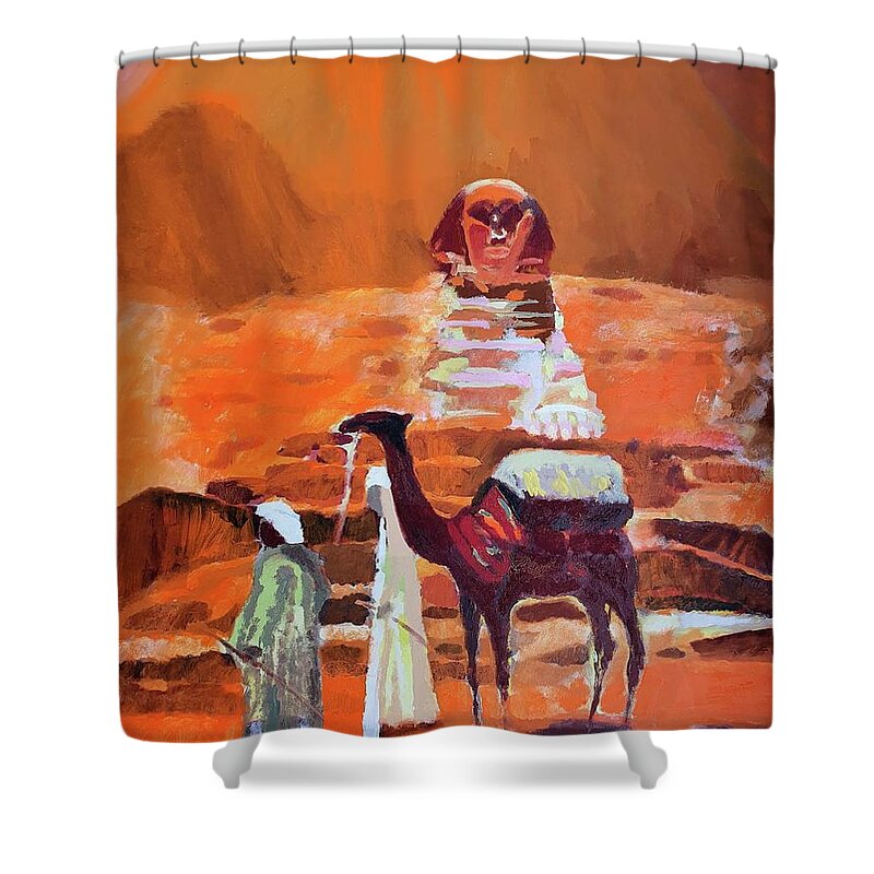 Camel Shower Curtain featuring the painting Egypt Light by Enrico Garff