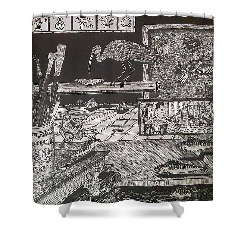 Egypt Shower Curtain featuring the painting Egyptian Fishing by James RODERICK
