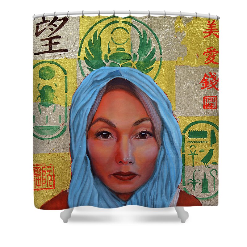 Portrait Shower Curtain featuring the painting Egyptian Queen by Thu Nguyen