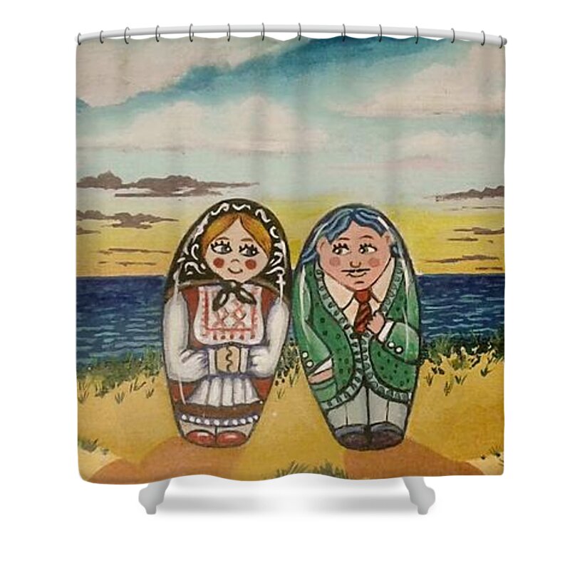 Russian Dolls Shower Curtain featuring the painting Either way by James RODERICK