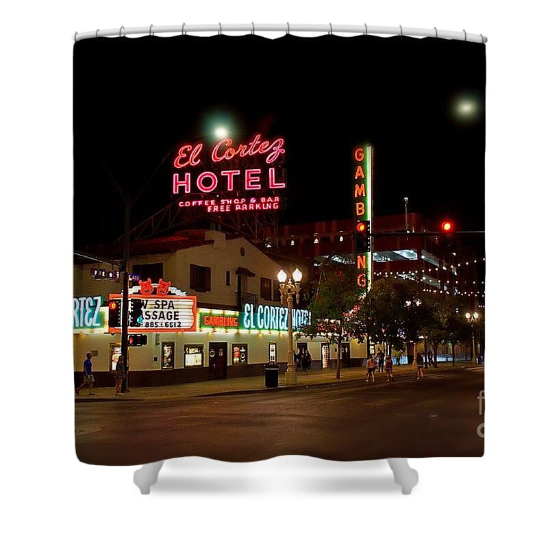  Shower Curtain featuring the photograph El Cortez Hotel and Casino by Rodney Lee Williams