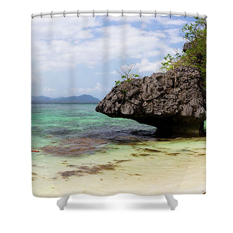 Panorama Shower Curtain featuring the photograph El Nido Palawan Philippines Beach by Sonny Ryse