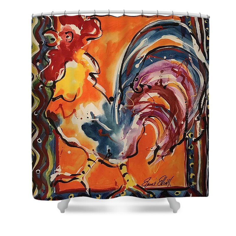 Chicken Shower Curtain featuring the painting El Pollo by Elaine Elliott