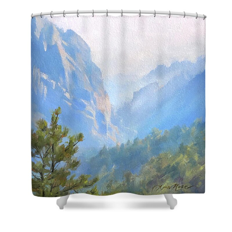 Eldorado Canyon State Park Shower Curtain featuring the painting Eldorado Canyon Haze by Anna Rose Bain