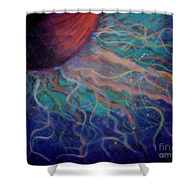 Jellyfish Wall Art Shower Curtain featuring the painting Electric Jellyfish 1 by Mike Mooney